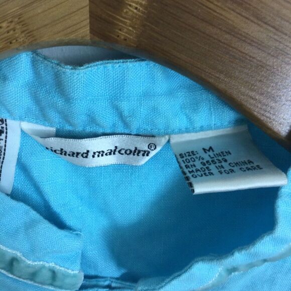 Richard Malcolm Irish Linen Sleeveless Crew Neck Button Up Blouse Top Blue Med - Picture 3 of 12